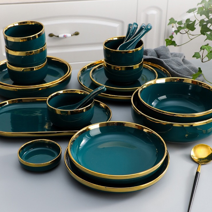  Nordic Gold-Trimmed Ceramic Tableware S